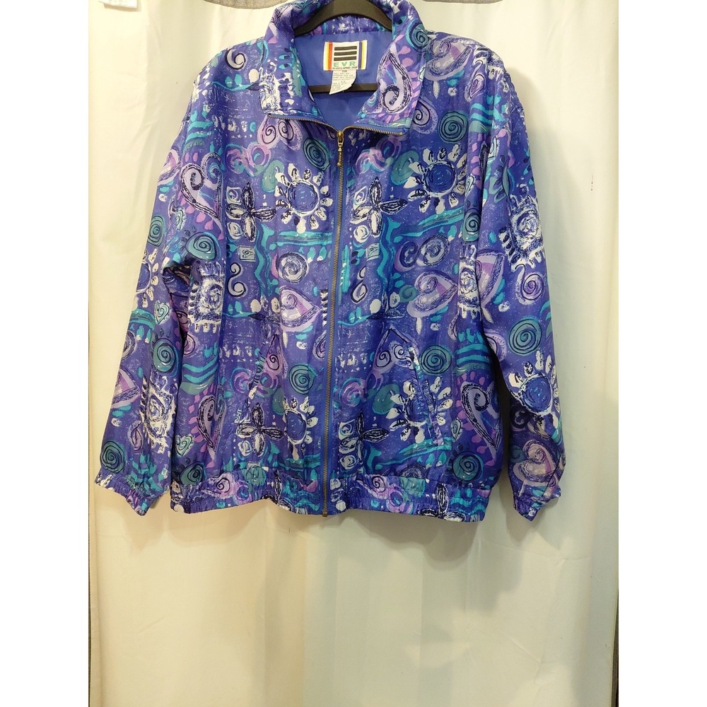 Vintage EVR 100% Silk Windbreaker Track Jacket.‎ Oversized  Abstract Preppy 90s